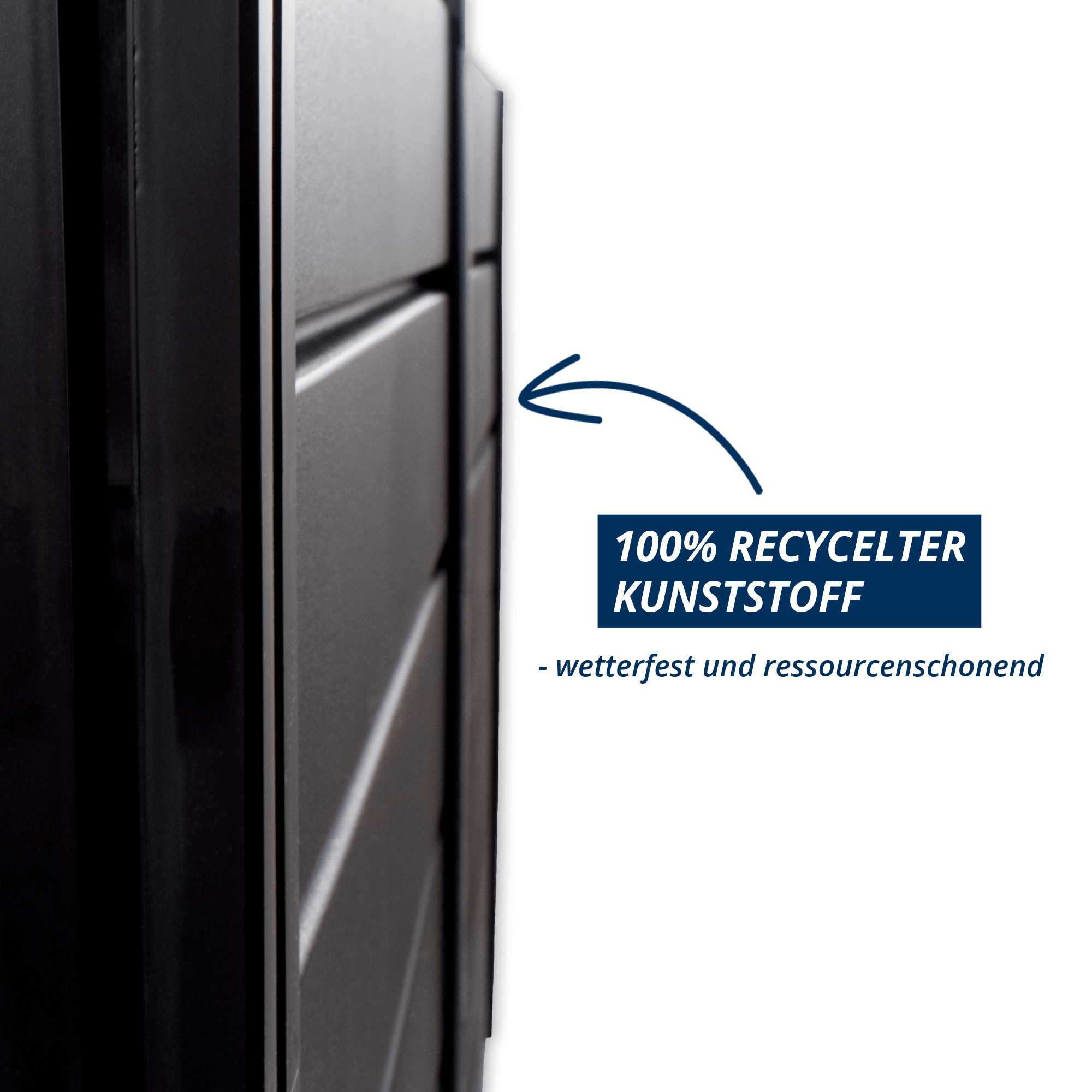 Detailaufnahme der Seitenwand des Hochbeet Demeter XL aus 100 % recyceltem, wetterfestem Kunststoff.