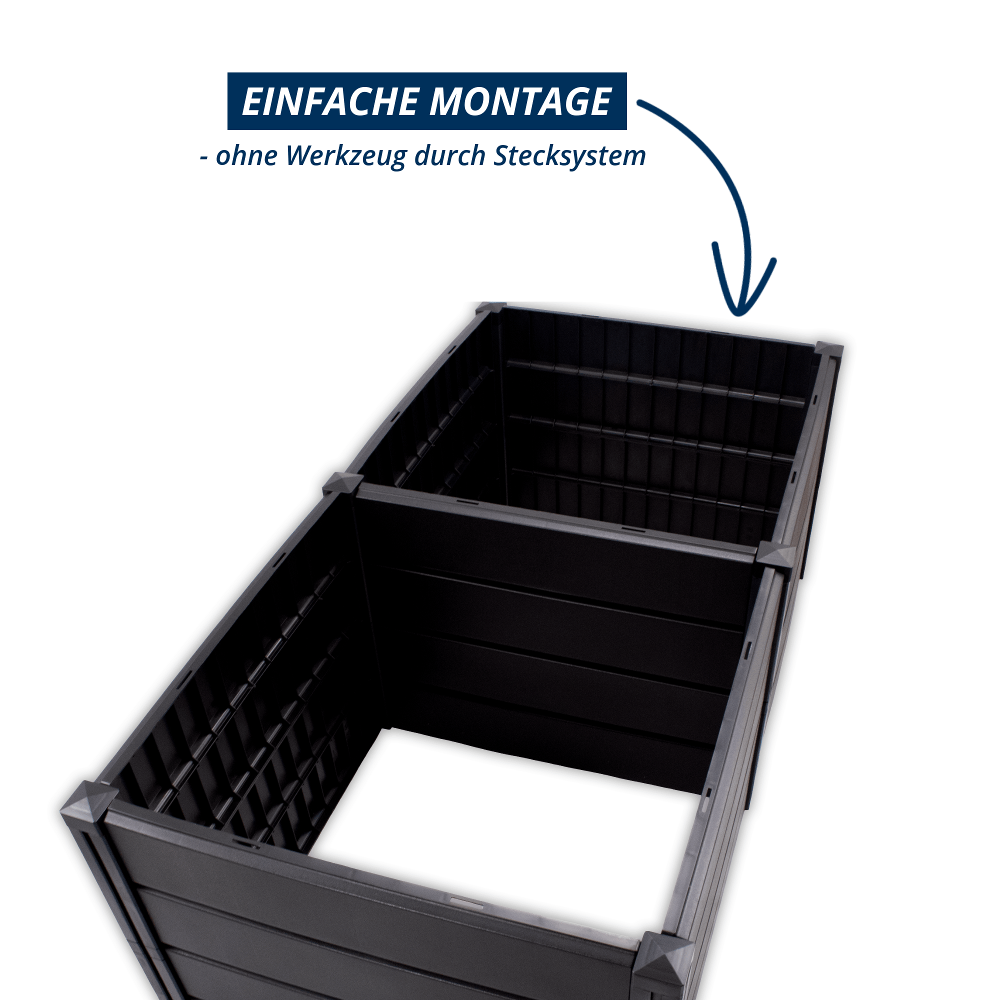 Hochbeet Demeter XL im Aufbau – einfache, werkzeuglose Montage durch praktisches Stecksystem.