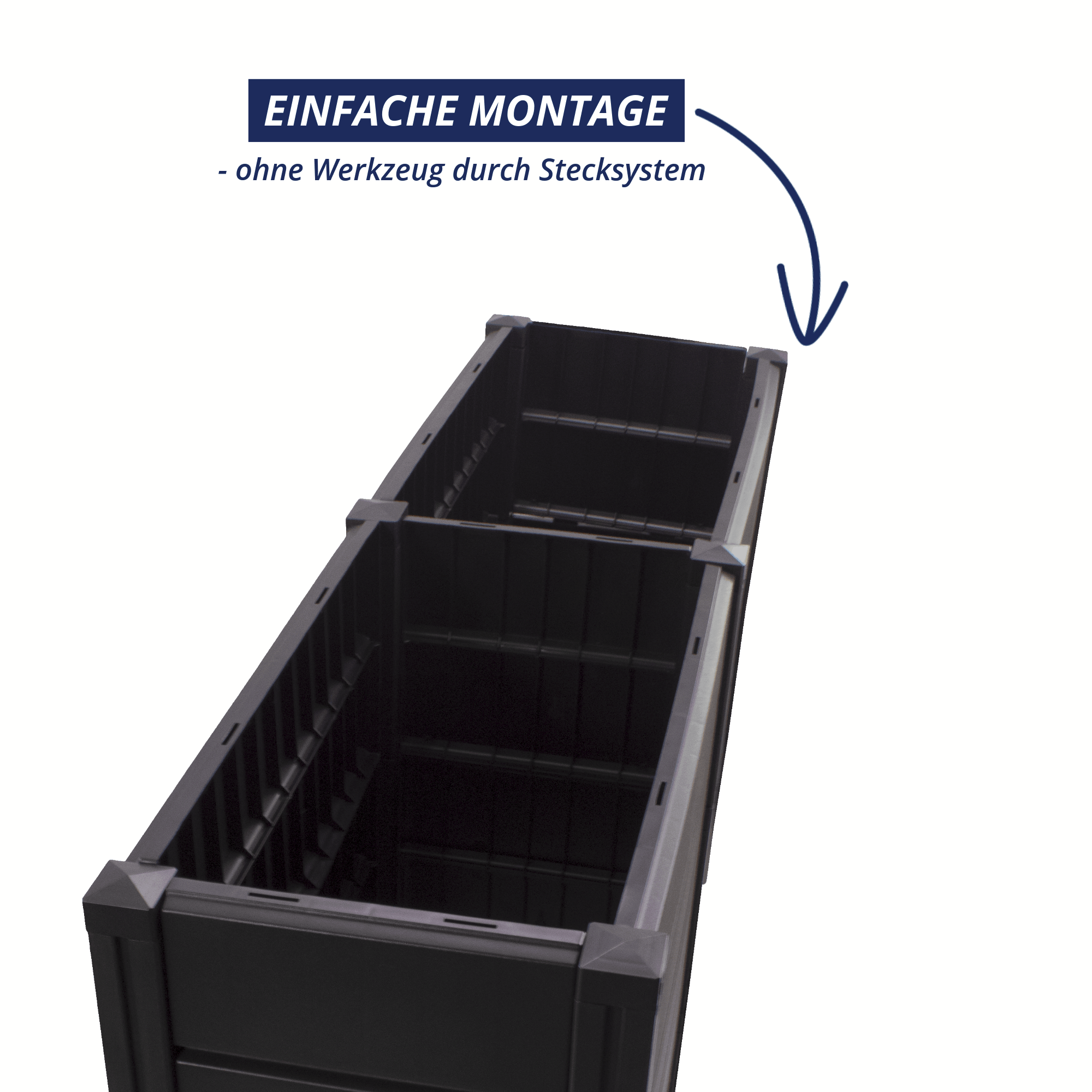 Innenansicht des Hochbeet Demeter XXL schmal mit Stecksystem für einfache, werkzeuglose Montage