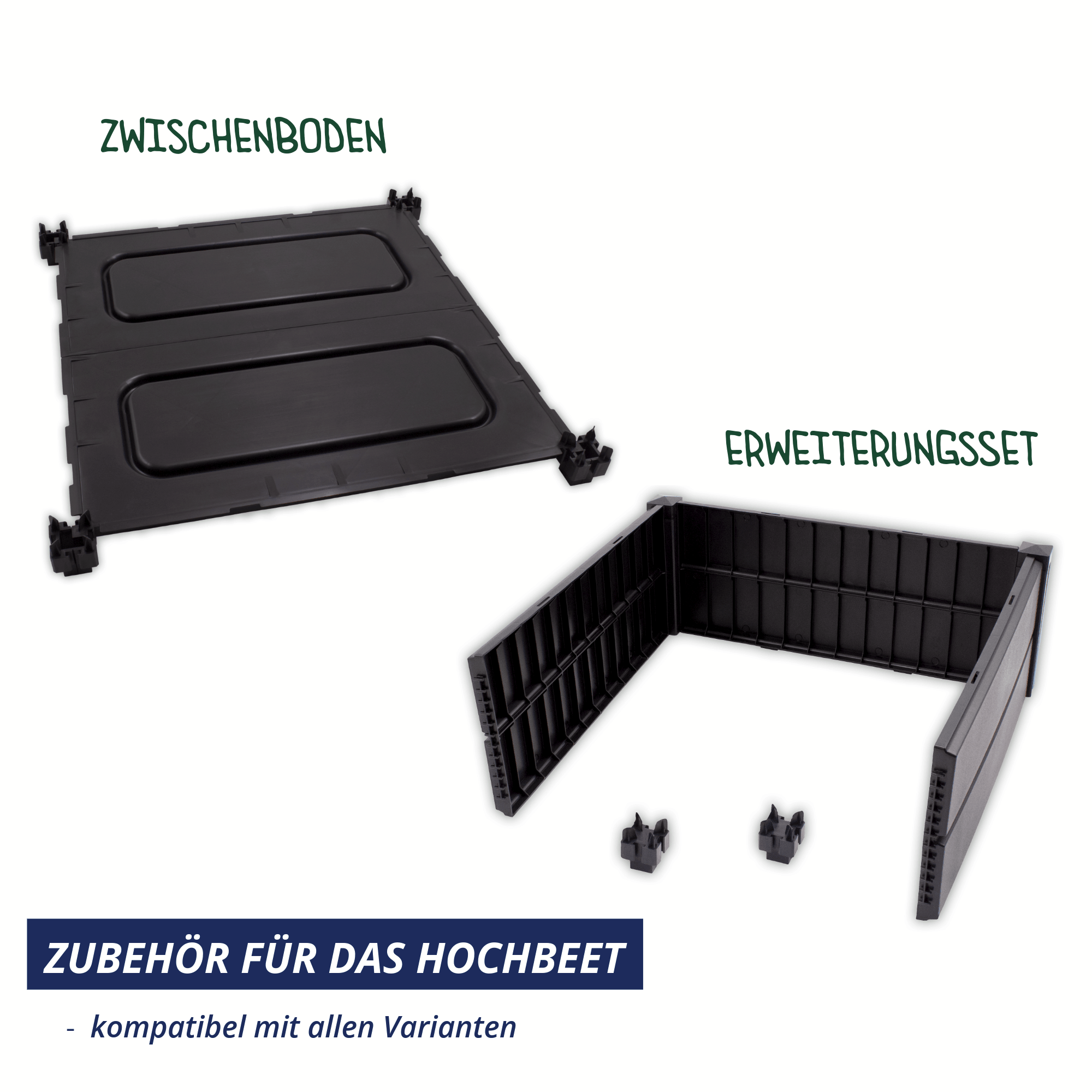 Zubehör für das Hochbeet: Zwischenboden und Erweiterungsset aus Kunststoff, kompatibel mit allen Demeter Varianten.