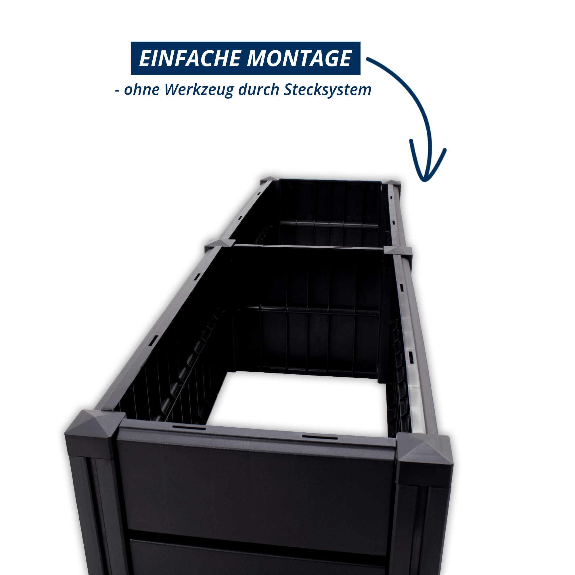 Hochbeet Demeter beim Aufbau mit Stecksystem, einfache Montage ohne Werkzeug.
