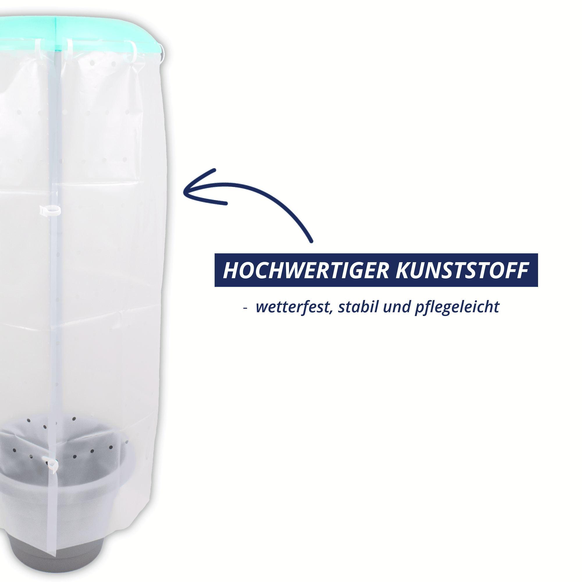 Tomatenhut mit transparenter Kunststoffhülle und Deckel, Detailansicht des wetterfesten und stabilen Materials.