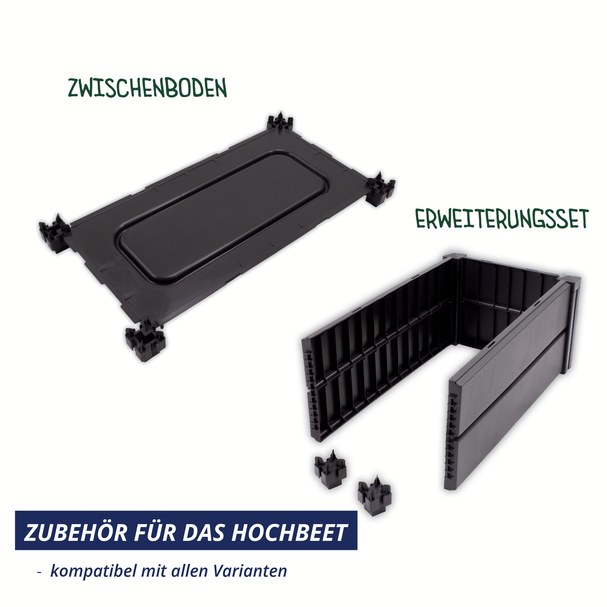 Zubehör für das Hochbeet Demeter: Zwischenboden und Erweiterungsset, kompatibel mit allen Varianten.