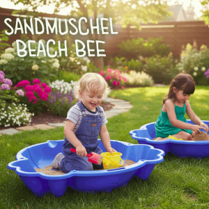 Sandmuschel Beach Bee iceblue im Garten, Kinder spielen im Sandkasten, vielseitige Nutzung als Sand- und Wassermuschel